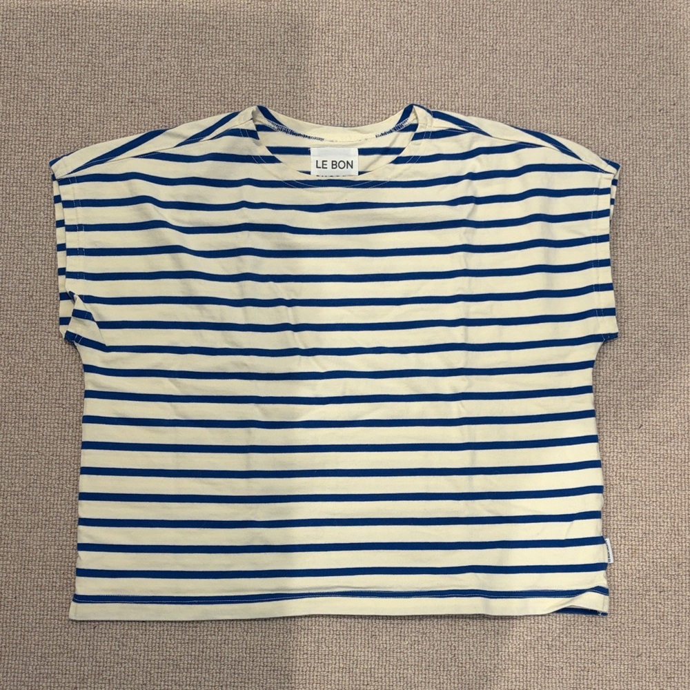 Le Bon Shoppe Manon Tee- Blue Stripe On Cream, XS/S